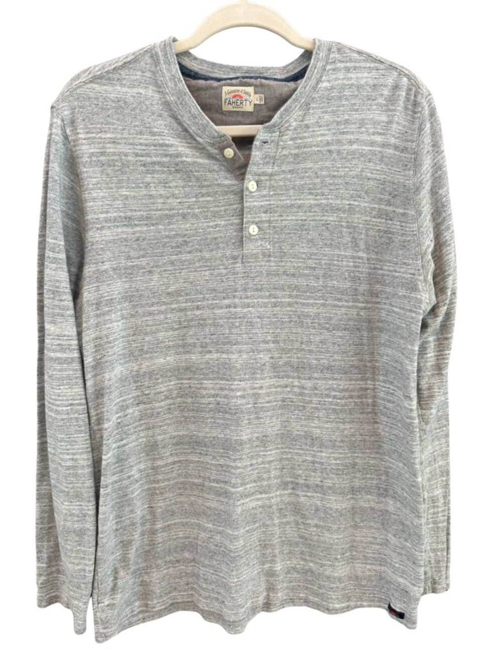 Faherty Luxe Heather Gray Cotton Henley Shirt Men’s Large